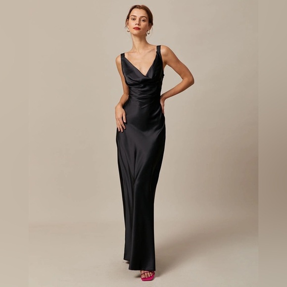 RIHOAS The Black Cowl Neck Sheath Satin Maxi Dress 22 - Picture 1 of 7